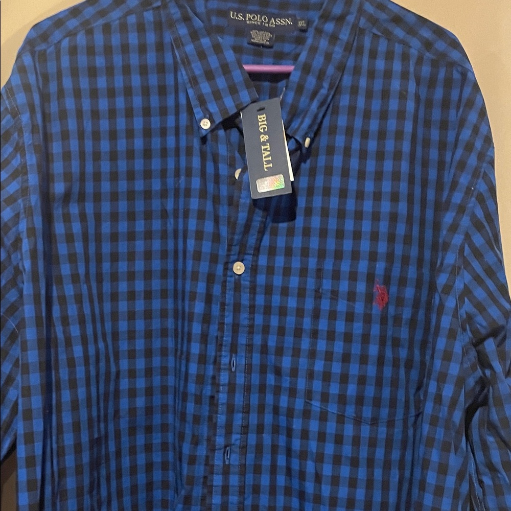 U.S. Polo Assn. Men's Black and Blue Plaid Shirt